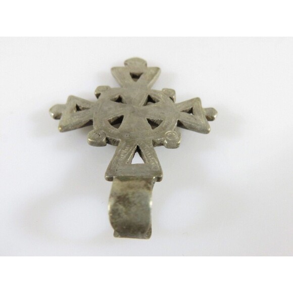 1 7/8" High Celtic Style Coptic Ethiopia Silver Cross With Chamfered Decoration - Picture 5 of 12